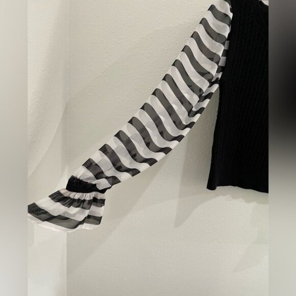 Anthropologie Puff Sleeve Cable Knit Sweater Feminine Ruffle Dainty Preppy Lace - Picture 3 of 8